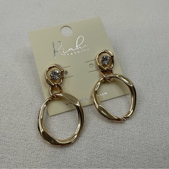 Dangle Earrings Gold Tone With Clear Rhinestone - Picture 2 of 6